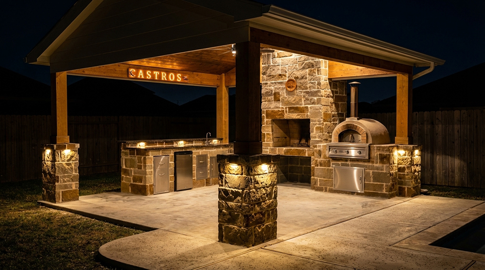 Outdoor kitchen with concrete patio